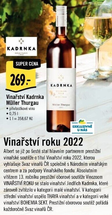 Víno Müller Thurgau Vinařství Kadrnka - přívlastkové