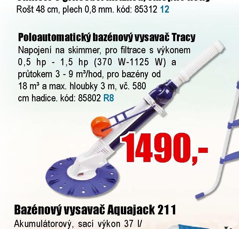 Poloautomatický bazénový vysavač Tracy
