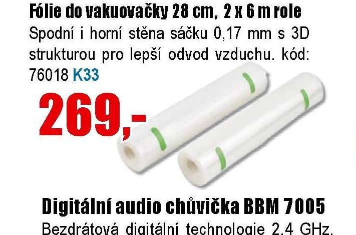 Fólie do vakuovačky 28 cm, 2 x 6 m role