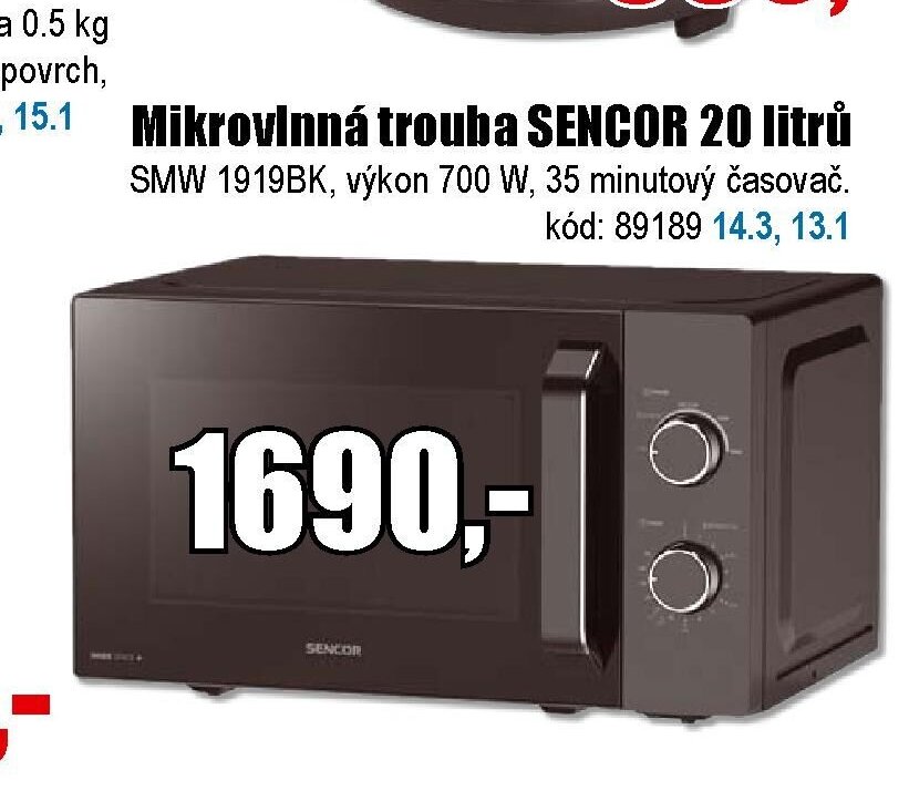 Mikrovlnná trouba SENCOR 20 litrů