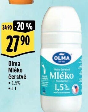 Mléko čerstvé Olma - 1,5% polotučné