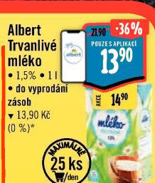 Mléko trvanlivé Albert - 1,5% polotučné