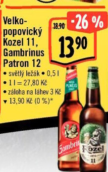 Pivo světlý ležák 11° Medium Velkopopovický Kozel