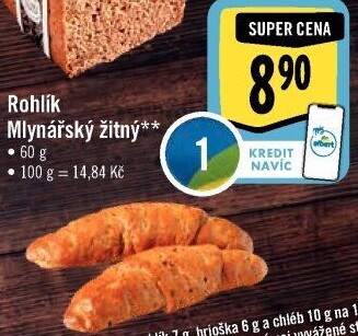 Rohlík Mlynářský žitný Albert