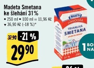 Smetana ke šlehání trvanlivá Jihočeská Madeta 31%