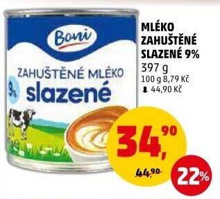 Mléko zahuštěné slazené 9% Boni