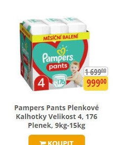 Pampers Pants Plenkové Kalhotky Velikost 4, 176 Plenek, 9kg-15kg