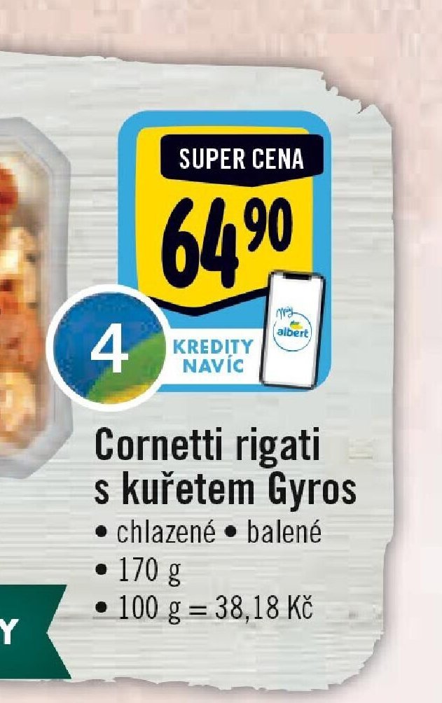 Cornetti rigati s kuřetem Gyros