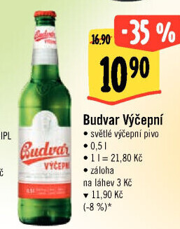 Pivo světlé výčepní Budweiser Budvar