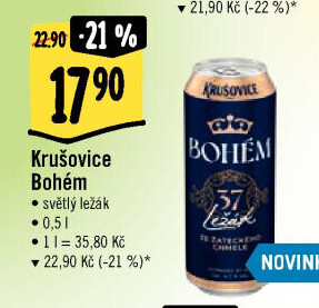 Pivo světlý ležák Bohém Krušovice