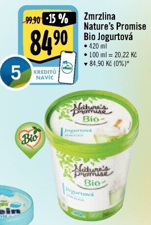 Zmrzlina jogurtová v kelímku bio Nature'