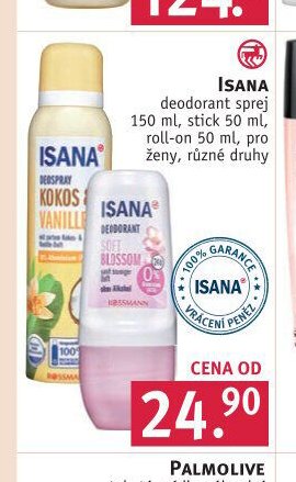 Isana deodorant sprej 150 ml, stick 50 ml, roll-on 50 ml, pro ženy, různé druhy