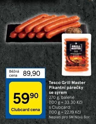 Pikantní párečky se sýrem Grill Master Tesco