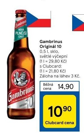 Pivo světlé výčepní Originál 10° Gambrinus