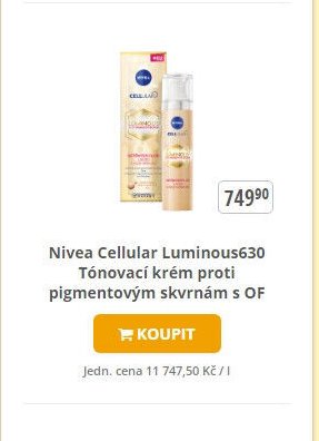 Nivea Cellular Luminous630 Tónovací krém proti pigmentovým skvrnám s OF