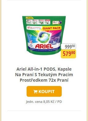 Ariel All-in-1 PODS, Kapsle Na Praní S Tekutým Pracím Prostředkem 72x Praní