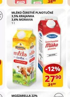 Mléko čerstvé plnotučné 3,6% Moravia