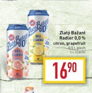 Zlatý Bažant Radler 0,0% citron, grapefruit