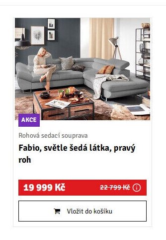 Rohová sedací souprava Fabio, světle šedá látka, pravý roh - ASKO akcniletaky.com