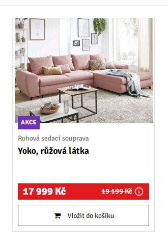 Rohová sedací souprava Yoko, růžová látka - ASKO akcniletaky.com