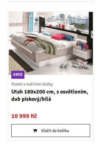 Postel s nočními stolky Utah 180x200 cm, s osvětlením, dub pískový/bílá - ASKO akcniletaky.com