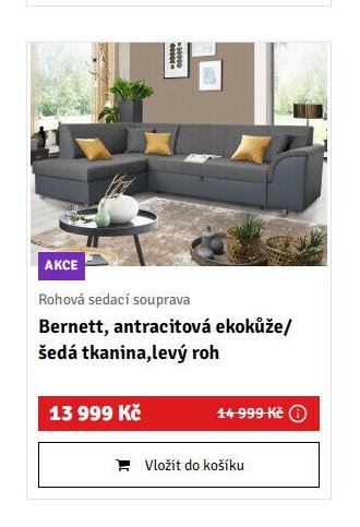 Rohová sedací souprava Bernett, antracitová ekokůže/šedá tkanina, levý roh - ASKO akcniletaky.com