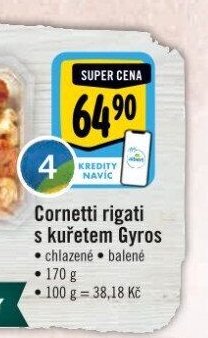 Cornetti rigati s kuřetem Gyros