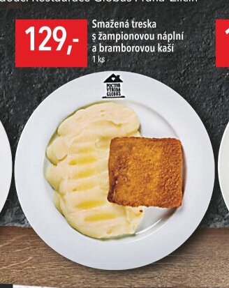 Smažená treska s žampionovou náplní a bramborovou kaší