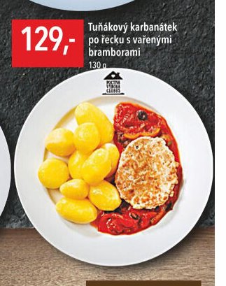 Tuňákový karbanátek po řecku s vařenými bramborami