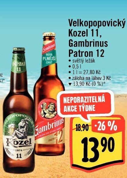 Pivo ležák 11° Velkopopovický Kozel