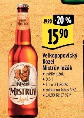 Pivo Mistrův světlý ležák Velkopopovický Kozel
