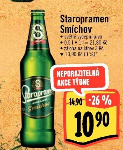 Pivo světlé výčepní 10° Smíchov Staropramen