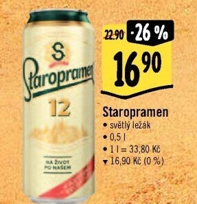 Pivo světlý ležák 12° Staropramen