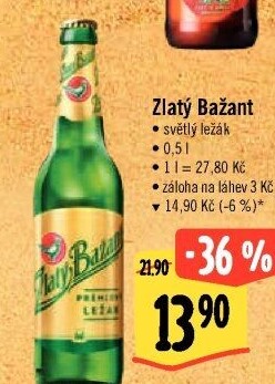 Pivo světlý ležák 12° Zlatý Bažant