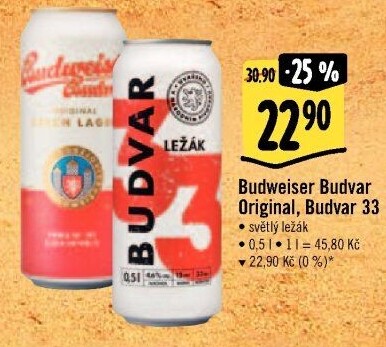 Pivo světlý ležák Original Budweiser Budvar