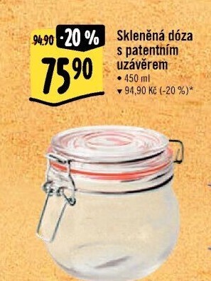 Sklenice s patentním uzávěrem