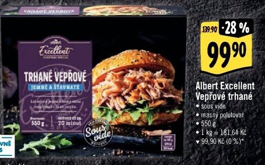 Vepřové trhané maso Sous vide Albert Excellent