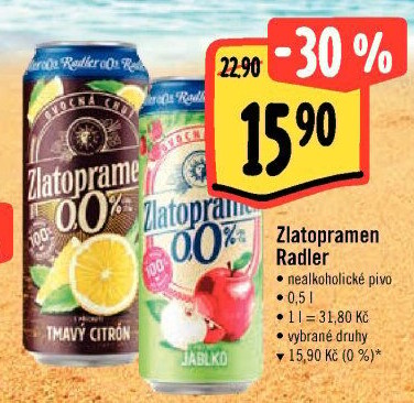 Nealkoholické pivo ochucené Radler Zlatopramen