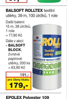 BALSOFT ROLLTEX textilní utěrky, 39 m, 100 útržků, 1 role
