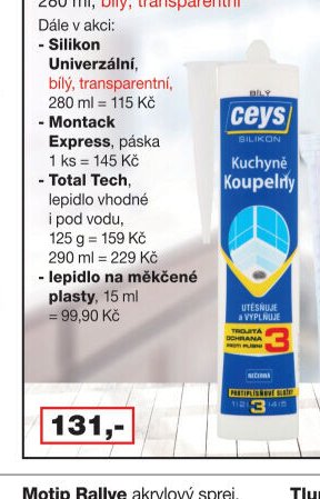 Ceys Silikon koupelny/kuchyně, 280 ml, bílý, transparentní