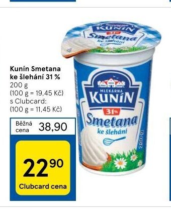 Kunín Smetana ke šlehání 31 % 200 g