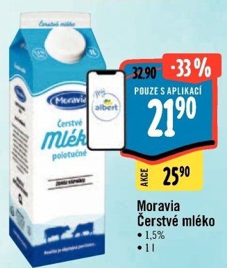 Mléko čerstvé Moravia - 1,5% polotučné