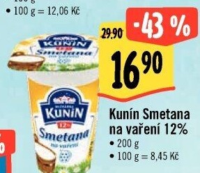 Smetana na vaření Kunín 12%