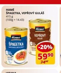 Hamé špagetka, vepřový guláš