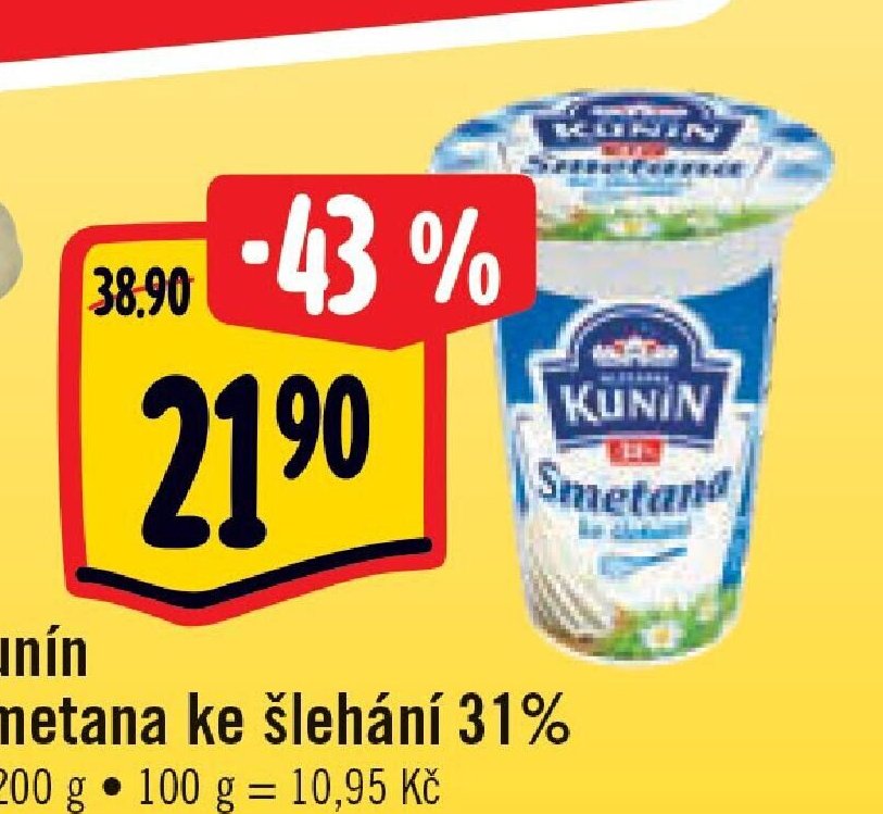 Kunín Smetana ke šlehání 31%