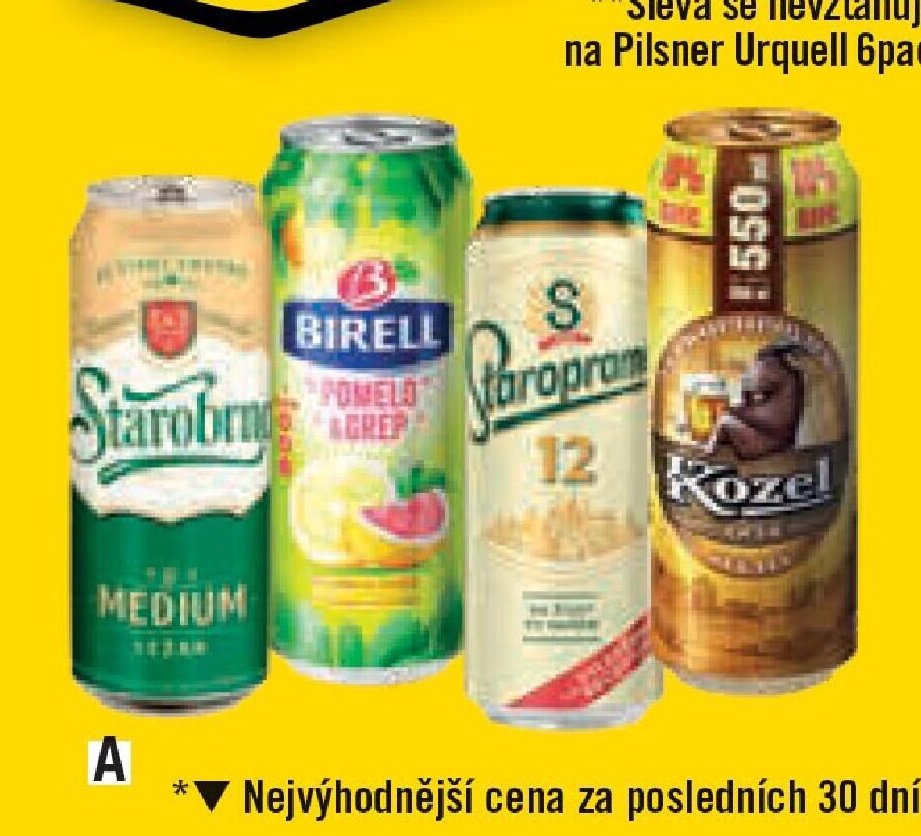 Piva v plechu (Staropramen, Birell, Kozel)