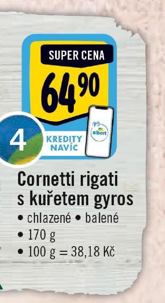 Cornetti rigati s kuřetem gyros