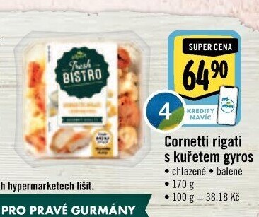 Cornetti rigati s kuřetem gyros Albert Fresh Bistro