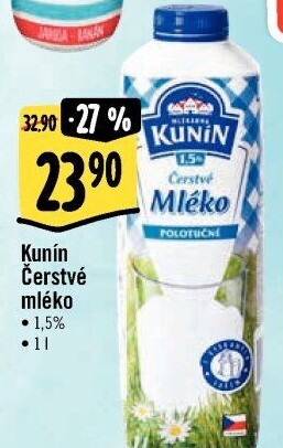 Mléko čerstvé Kunín - 1,5% polotučné