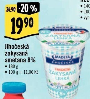 Smetana zakysaná lehká Jihočeská Madeta 8%